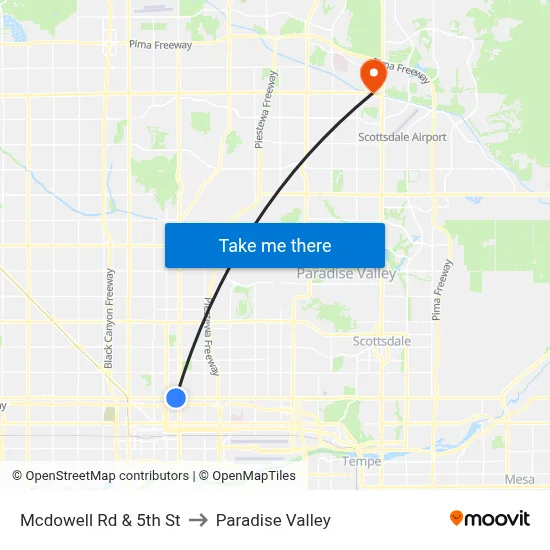 Mcdowell Rd & 5th St to Paradise Valley map