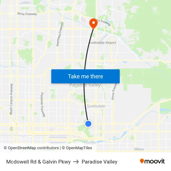Mcdowell Rd & Galvin Pkwy to Paradise Valley map