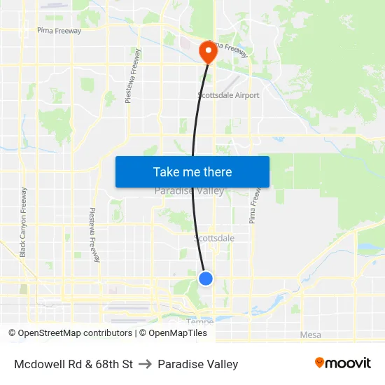 Mcdowell Rd & 68th St to Paradise Valley map