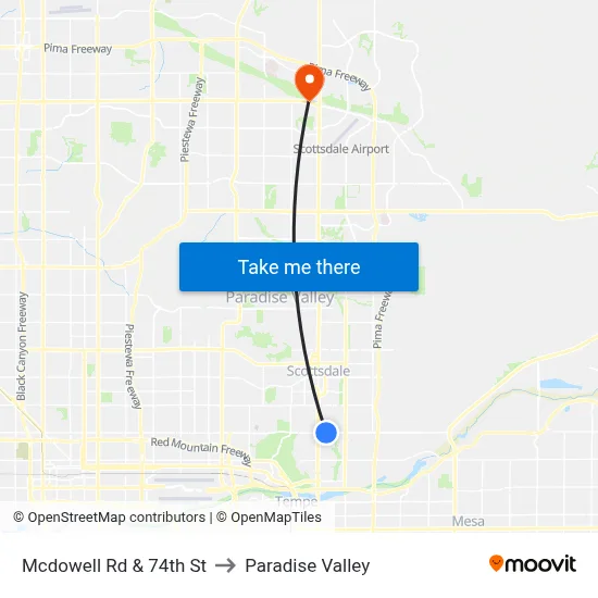 Mcdowell Rd & 74th St to Paradise Valley map