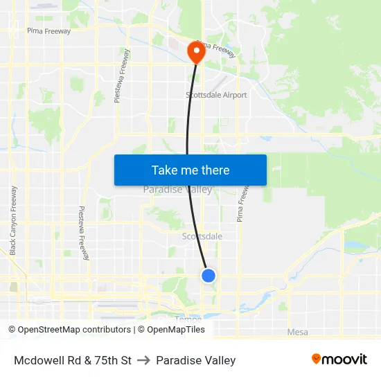 Mcdowell Rd & 75th St to Paradise Valley map