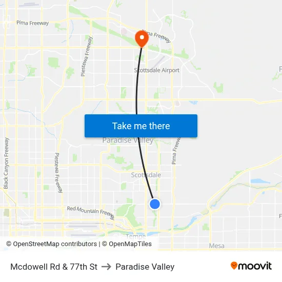 Mcdowell Rd & 77th St to Paradise Valley map