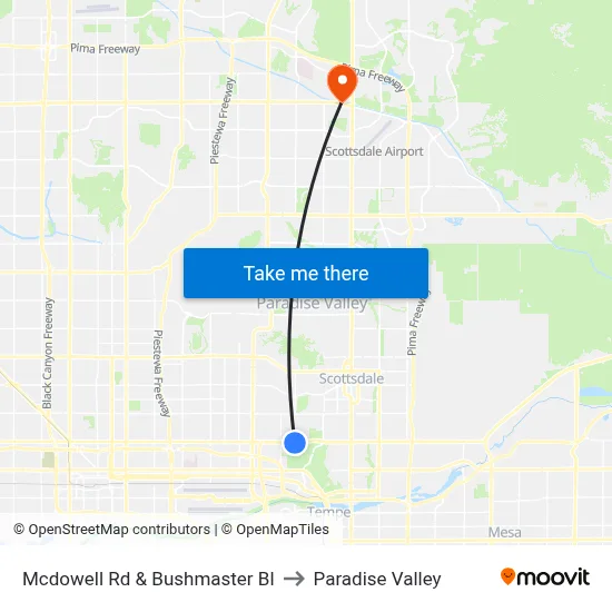 Mcdowell Rd & Bushmaster Bl to Paradise Valley map
