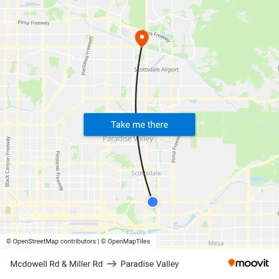 Mcdowell Rd & Miller Rd to Paradise Valley map