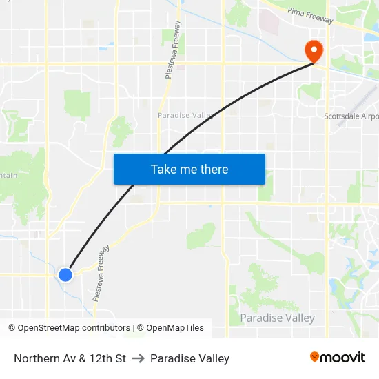 Northern Av & 12th St to Paradise Valley map
