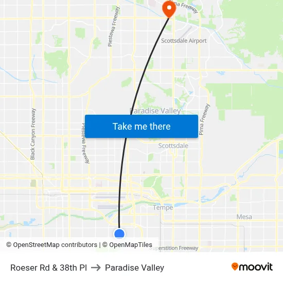 Roeser Rd & 38th Pl to Paradise Valley map