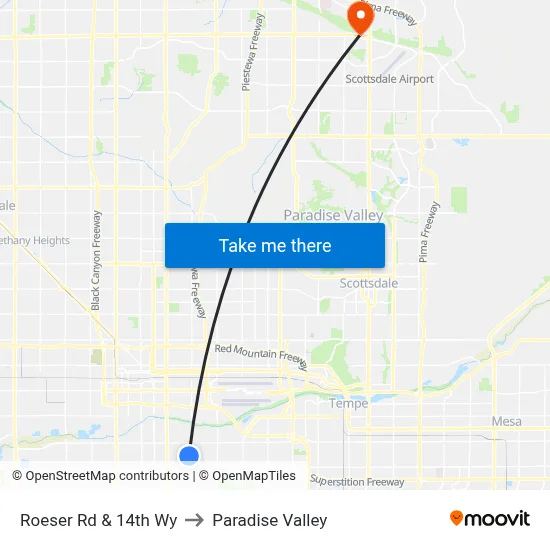 Roeser Rd & 14th Wy to Paradise Valley map