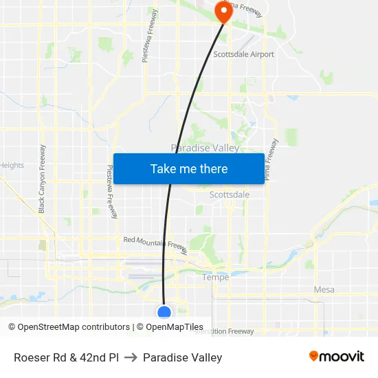 Roeser Rd & 42nd Pl to Paradise Valley map