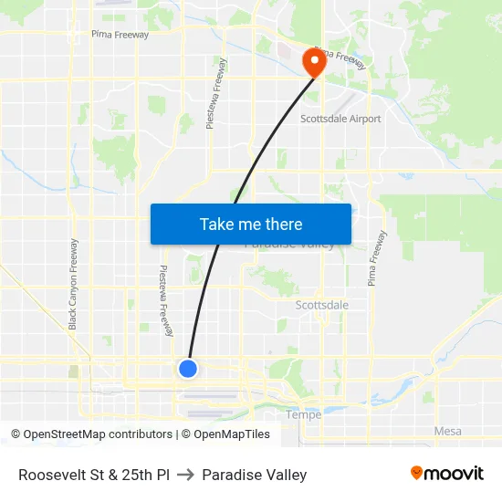 Roosevelt St & 25th Pl to Paradise Valley map