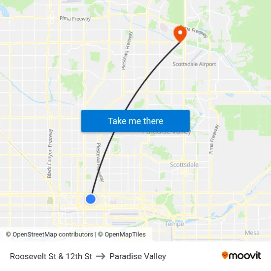 Roosevelt St & 12th St to Paradise Valley map