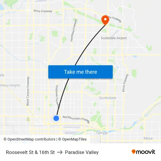 Roosevelt St & 16th St to Paradise Valley map