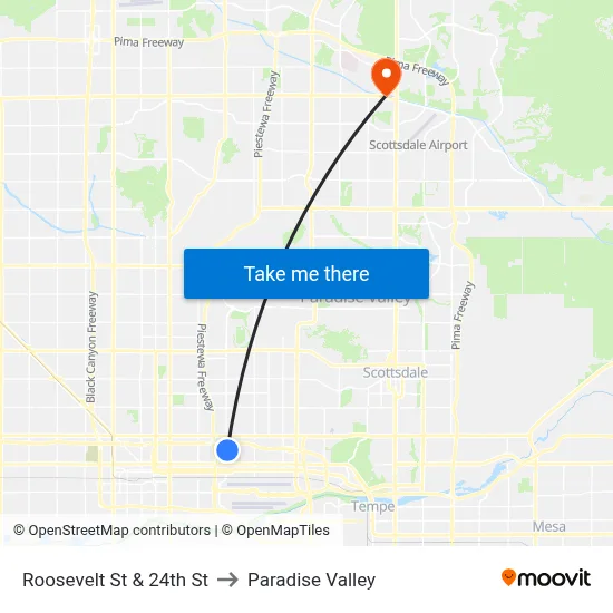 Roosevelt St & 24th St to Paradise Valley map