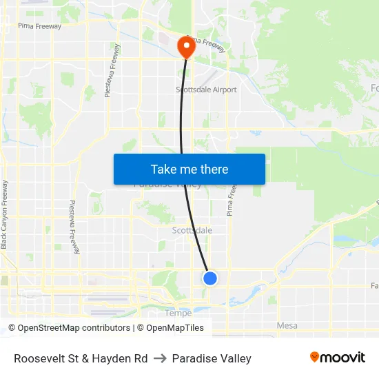 Roosevelt St & Hayden Rd to Paradise Valley map