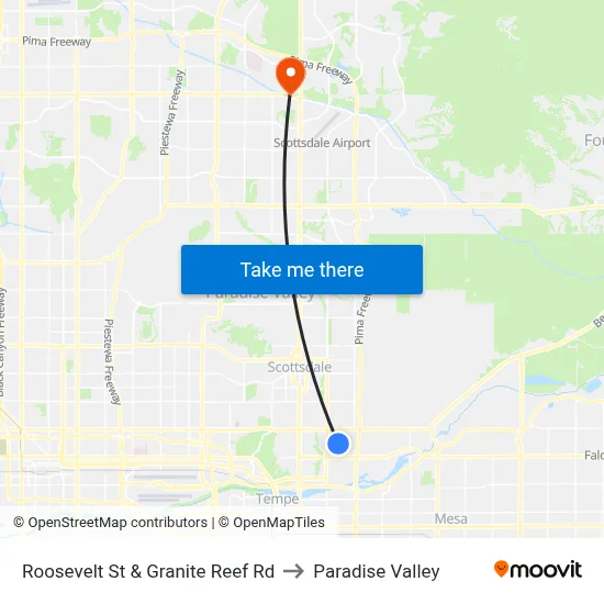 Roosevelt St & Granite Reef Rd to Paradise Valley map