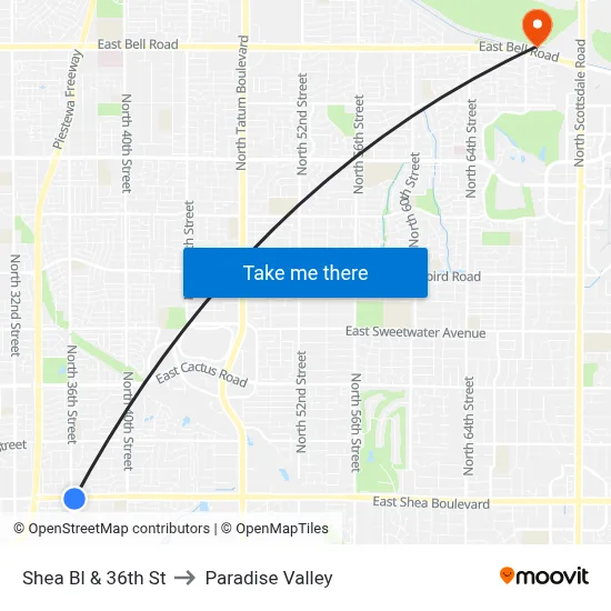 Shea Bl & 36th St to Paradise Valley map