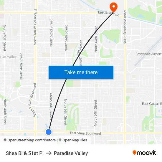 Shea Bl & 51st Pl to Paradise Valley map