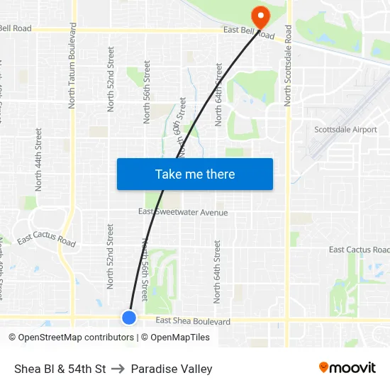 Shea Bl & 54th St to Paradise Valley map