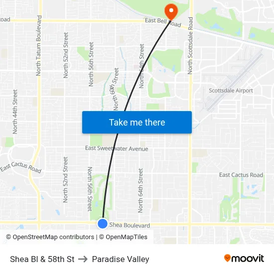 Shea Bl & 58th St to Paradise Valley map
