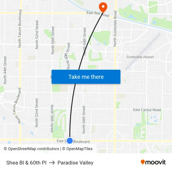 Shea Bl & 60th Pl to Paradise Valley map