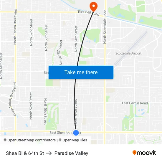 Shea Bl & 64th St to Paradise Valley map