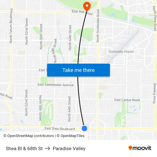 Shea Bl & 68th St to Paradise Valley map