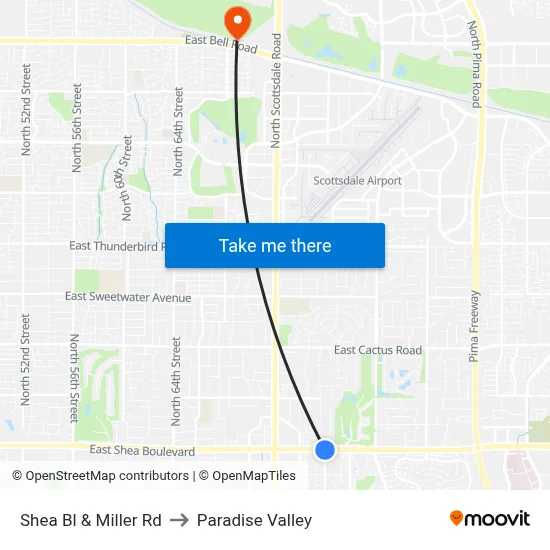 Shea Bl & Miller Rd to Paradise Valley map