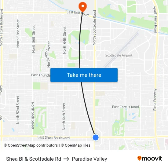 Shea Bl & Scottsdale Rd to Paradise Valley map