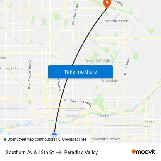 Southern Av & 12th St to Paradise Valley map