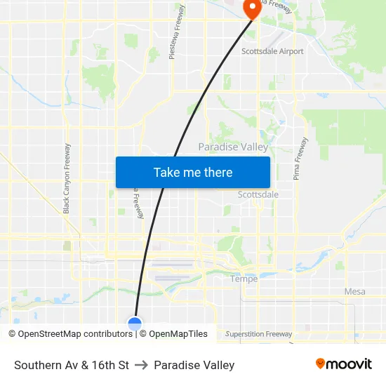 Southern Av & 16th St to Paradise Valley map