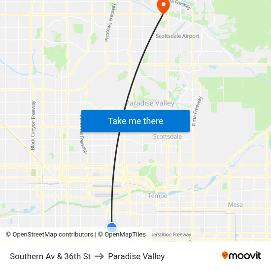 Southern Av & 36th St to Paradise Valley map