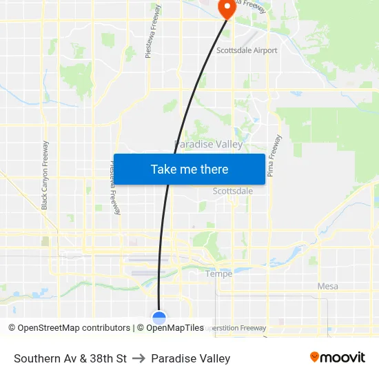 Southern Av & 38th St to Paradise Valley map