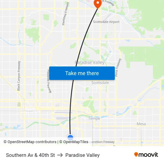 Southern Av & 40th St to Paradise Valley map