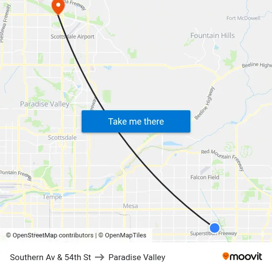 Southern Av & 54th St to Paradise Valley map