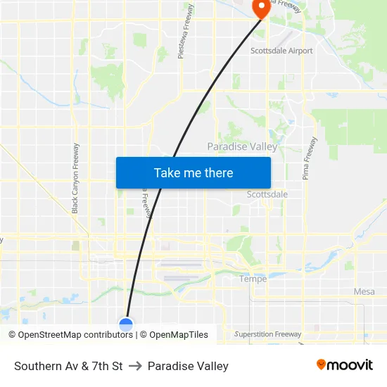Southern Av & 7th St to Paradise Valley map
