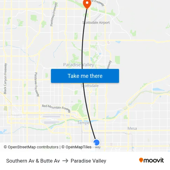 Southern Av & Butte Av to Paradise Valley map