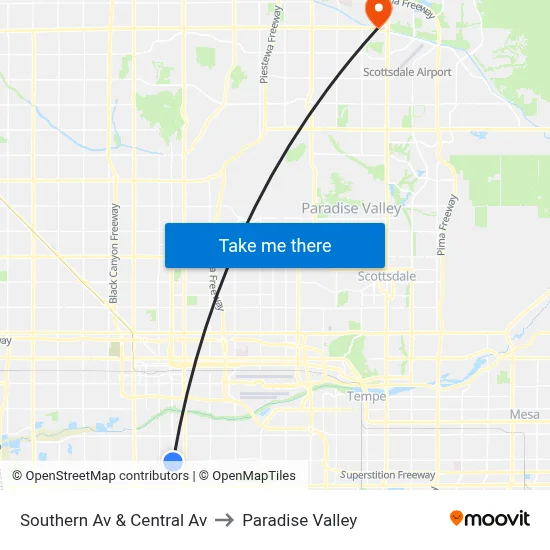 Southern Av & Central Av to Paradise Valley map