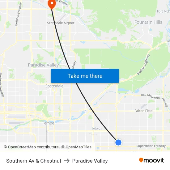Southern Av & Chestnut to Paradise Valley map