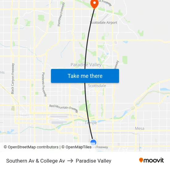 Southern Av & College Av to Paradise Valley map