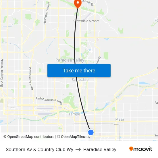 Southern Av & Country Club Wy to Paradise Valley map