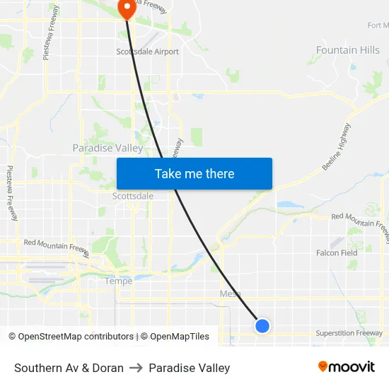 Southern Av & Doran to Paradise Valley map