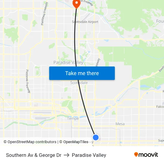 Southern Av & George Dr to Paradise Valley map