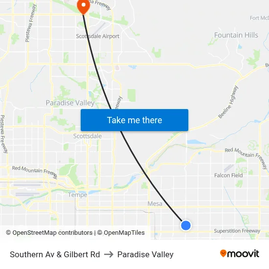 Southern Av & Gilbert Rd to Paradise Valley map
