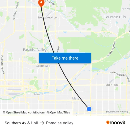 Southern Av & Hall to Paradise Valley map