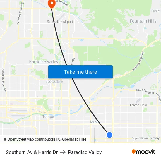 Southern Av & Harris Dr to Paradise Valley map