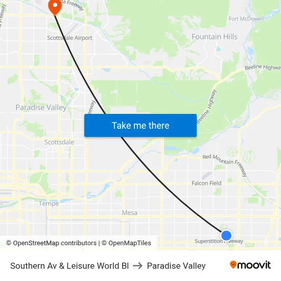 Southern Av & Leisure World Bl to Paradise Valley map
