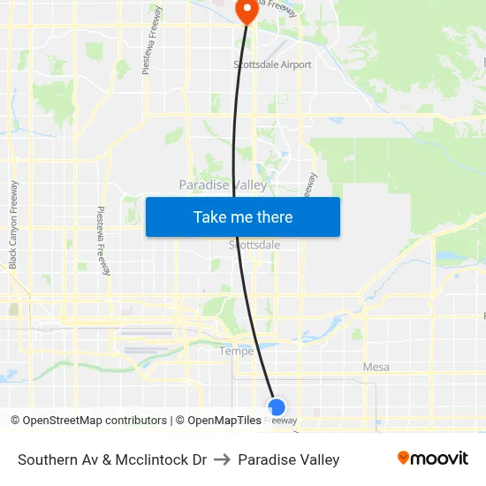 Southern Av & Mcclintock Dr to Paradise Valley map