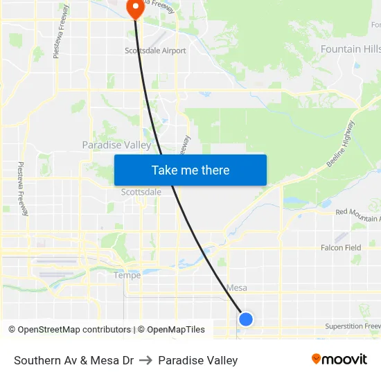 Southern Av & Mesa Dr to Paradise Valley map