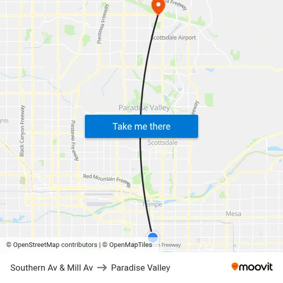 Southern Av & Mill Av to Paradise Valley map