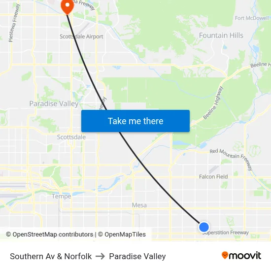 Southern Av & Norfolk to Paradise Valley map