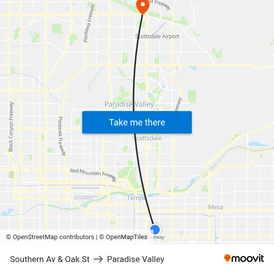 Southern Av & Oak St to Paradise Valley map